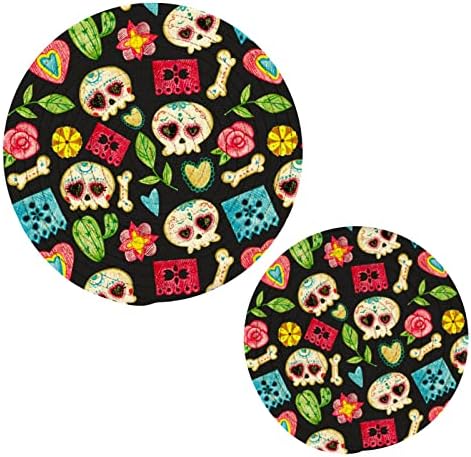 Halloween Dead Day Sugar Skull Trivets para pratos quentes suportes de panela Conjunto de 2 peças almofadas quentes para
