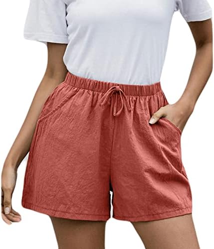 Oplxuo feminino de linho casual shorts drawstring smocked workout shorts shorts shorts de praia com bolsos