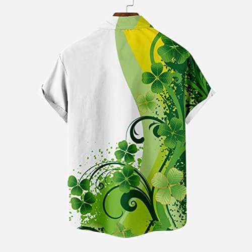 Camisa do dia de St.Patrick Irish Shamrock Tshirt Hawaiian Button Up Camisetas Casuais Mangas curtas Tops Camisas de trevo