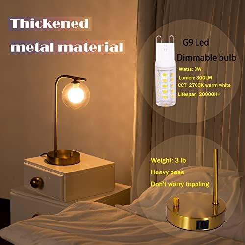 Luminárias de mesa industrial shangpai com portas de carregamento USB, brilho de metal dourado ao lado do lâmpada de mesa