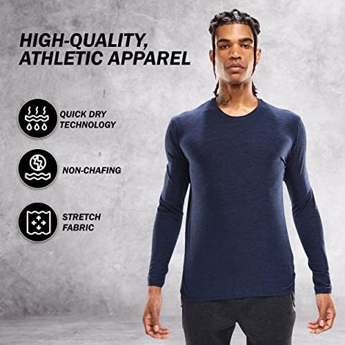 Camisas de manga longa para homens para homens - 3 pacote de exercícios tecnológicos camisa de wicking