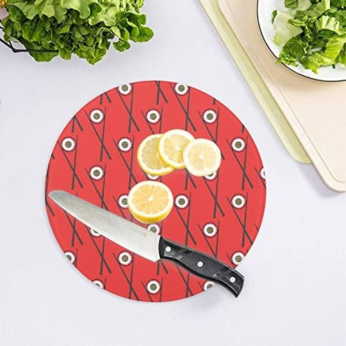 Sushi e pauzinhos Padrão Placa de corte de vidro redonda Cozinha decorativa Bloco de corte bandeja de alimentos para homens Mulheres