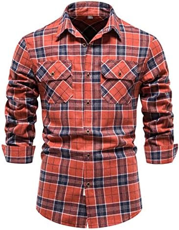 Menas de moda de moda camisa de manga longa de manga comprida Flanela de flanela pesada Camisa xadrez companheiro de bolso colarinho