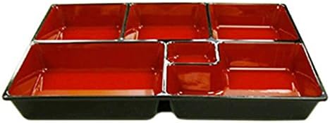 JapanBargain 1594, Almoço Bento Box 6 Compartimentos japoneses tradicionais de plástico lacado para restaurante ou casa feita no Japão Red e Black Color 11,75 X9.5, apenas placa
