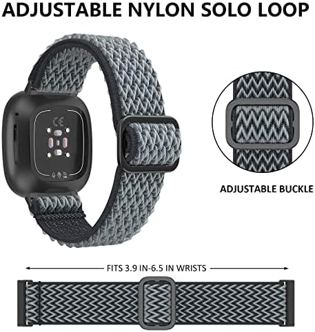 Mosstek compatível com Fitbit Versa 3 Bandas/Fitbit Sense Bands for Men Mulheres, 2 pacote de nylon trançado em loop elástico elástico faixas ajustáveis ​​para mulheres homens