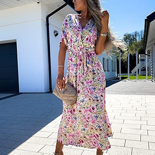 Vestido floral feminino Badhub Bohemiano embrulhando Vosos Midi Dress Dress Summer vestidos de verão com curativa