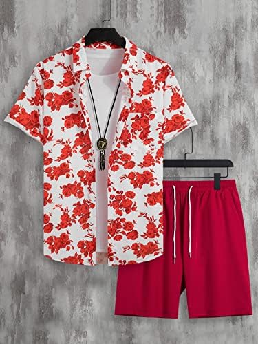 OSHHO Roupas de duas peças para homens camisa de impressão floral e shorts de cintura sem tee