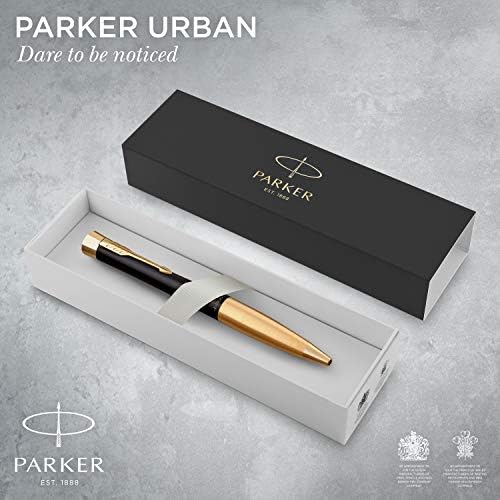 Parker Urban Twist Ballpond Pen | Preto suave com acabamento dourado | RECILLE DE TINTA AZUL DE PONTO Médio | Caixa de presente