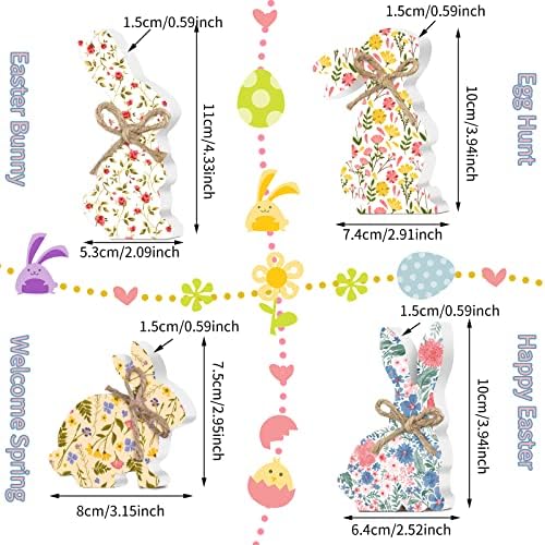 4 peças Páscoa coelho de madeira decoração de madeira de páscoa sinais de madeira coelhinhos sinais de forma de mesa de páscoa