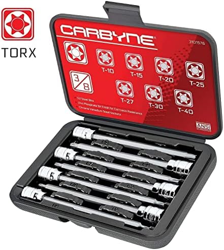 Carbyne SAE Hex, Hex e Torx Setor de Bit Extra Long Sockets - 21 peças, DR de 3/8 , S2 Steel Bits, Sockets CRV