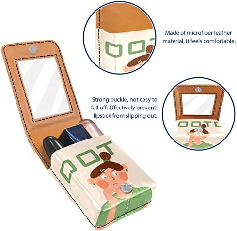Bolsa de batom de batom de maquiagem de oryuekan com espelho portátil de armazenamento de batom portátil Organizador de armazenamento Lip Gloss, garotas de desenho animado moderno