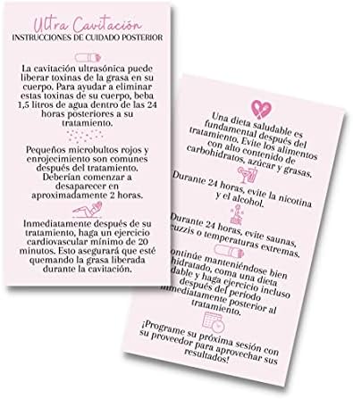 Cartas de cuidados de cavitação ultrassônica espanhola | Tamanho físico de cartão de visita impresso físico de 2 x 3,5 ”| Rosa com design preto