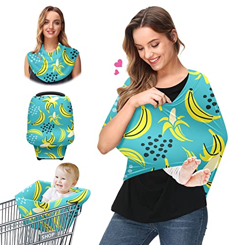 Capas de assento de carro para bebês Frutas de verão Cobertão azul de banana Tampa de enfermagem Cover de carrinho de cachecol para bebês Multryuse Infant Carseat Canopy para meninos meninas, Presentes de chuveiro