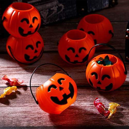 TOYVIAN CAULDRON 6PCS Halloween Pumpkin Candy balde portátil Bucket Bucket truque ou tratar o porta -balde de abóbora com alça para meninos de festas de Halloween Favory Supplies 7cm