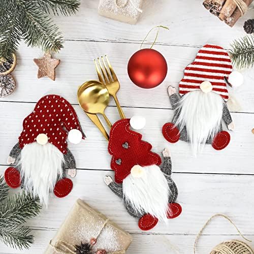 Vuzvuv 6pcs Titulares de talheres de Natal bolsos de tabela bolsas de talheres de talheres brancos e vermelhos Papai Noel Claus Faca
