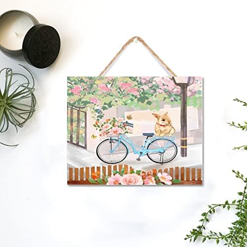 Life é um belo passeio de madeira de madeira Placa de madeira 8x10in Pet Dog Watercolor Flowers e bicicleta pendurada sinal de