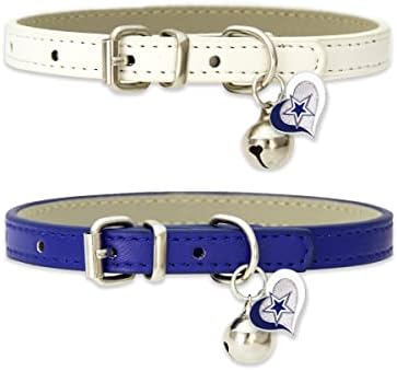 Katsch 2pcs Fit Cowboys Cat Collars e Puppy Dog Collars Leather With Football Sports Sports Ajuste Pet Collars for Eagles com Bell