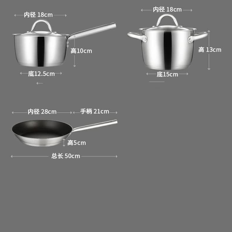 Zlxdp não-bastão conjunto de panela de sopa de sopa de leite em aço inoxidável frigideira utensílios de cozinha frigideira frigideira frigideira