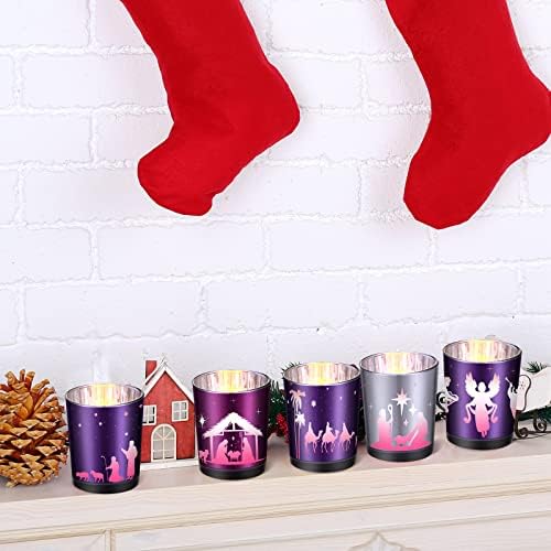 10 PCs Christmas Advent Velas Votivas Defina a Natividade Advento Velulador de Velas com LED Candles sem chamas Purple