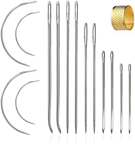 Kit de agulhas de costura de mão pesada, configuração de agulhas de couro de 14pcs de costura, agulhas de estofamento, agulhas de costura de couro com agulha de agulha curva para artesanato, reparo de lona de carpete