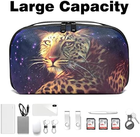 Organizador eletrônico, organizador de cabo de viagem Bolsa de bolsa Acessórios eletrônicos Carregar bolsa de armazenamento à prova d'água portátil para cabo, cordão, carregador, galáxy art animal Cheetah Universo