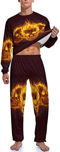 Pijama masculino de caveiras humanas flamejantes Conjunto de calças de manga comprida de manga comprida Classic Nightwear