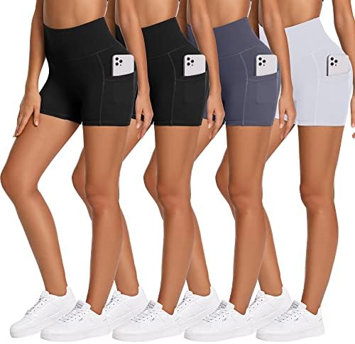 Campsnail 4 shorts de moto de pacote para mulheres na cintura alta - shorts de shorts de shorts para mulheres de 5 de 5 shorts de treino de spandex para correr atléticos