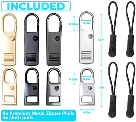 Impronce Zipper Pull Substituição I 12 Pack Pulls Interessível Pulros I Zipper Slider de substituição I Kit de reparo com zíper I Substituição Pull I Zipper Slider de substituição I Zipper Ixper I Jaqueta Zipper