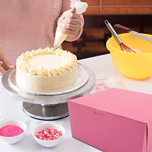 Caixas de bolo Herofiber com tábuas de bolo | Caixas de padaria rosa e quadro de 10 polegadas ótimas para o dia dos namorados | Bolo, pastelaria, cozimento, cheesecake e caixa de torta | Suprimentos de bolo descartáveis, 10 pacote