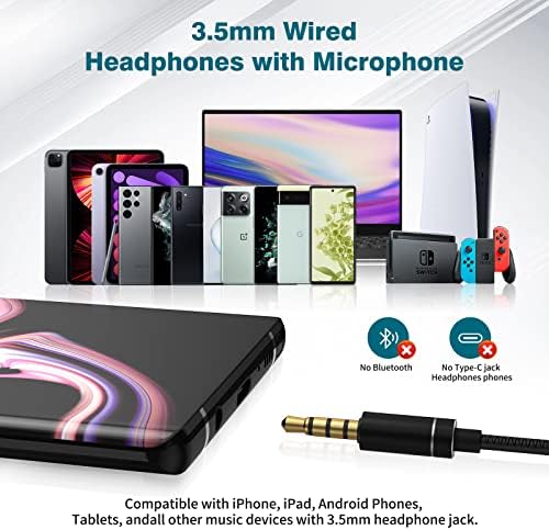 Jelanry 3,5 mm de cancelamento de ruído de fones de ouvido com os fones de ouvido Microfone Bass Deep In-Ear Wired Ponetos de Jack de 3,5 mm para Google Pixel 4A 3A 5A Moto G Power Pure Samsung S10 S10E S9 A03S A52 A14 A12 A13 Púrpura