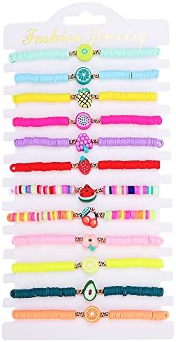 12 PCS pulseiras para meninas adolescentes frutas fofas feitas artesanais Bracelets de amizade de arco -íris boho jóias