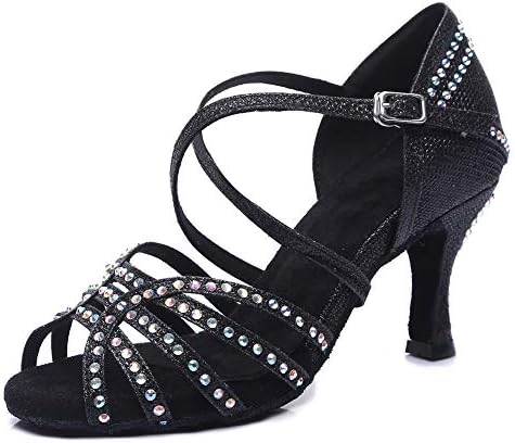 Hroyl Women Women Latin Dance Sapatos Rhinestone Salsa Performance Practice Sapatos de dança de salão, Zu-Yycl419