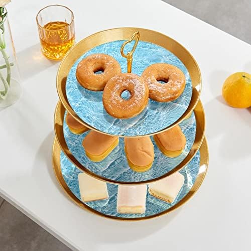 3 Placa de fruta de cupcake de 3 camadas de sobremesa Plástico para servir suporte de exibição para casamento de aniversário Decorações de chá de chá de chá de bebê redondo, margem à beira -mar
