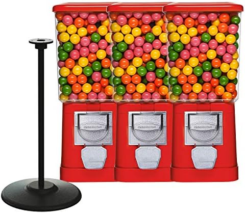 Máquina de Gumball com Stand - 3 máquinas de venda vermelha e stand com placa de conexão - Máquina de chiclete para crianças - Máquina de Coin Gumball - Cápsulas comerciais de Gumball