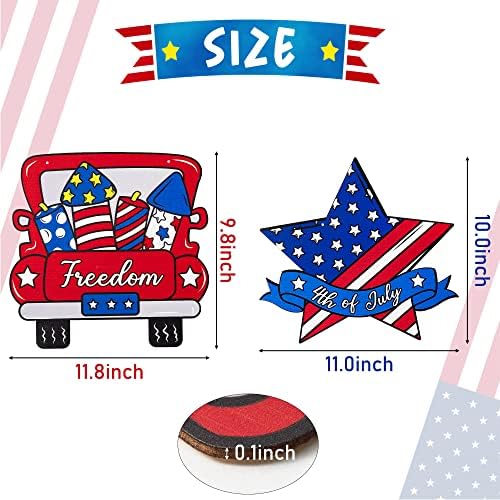 Watinc Patriótico 4 de julho Dia Independência Decoração pendurada Decoração de madeira Porta de madeira Conjunto de liberdade Decorações de carros Americanos Placa rústica Americana Placa Frente Wall Walk Decor Supplies para parte externa