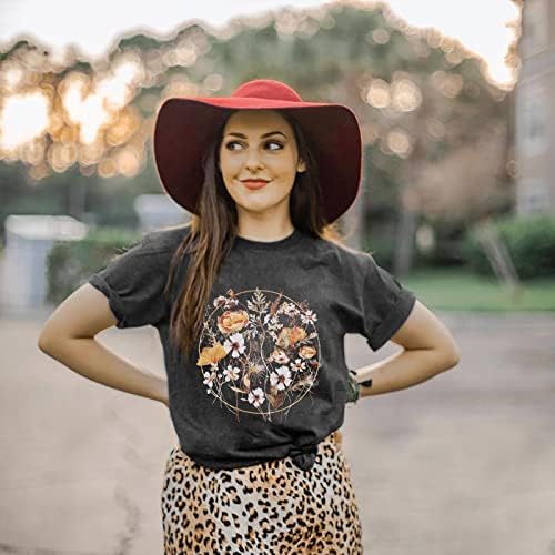 Camiseta de flores silvestres para mulheres camisetas gráficas de flores vintage cultivam pensamentos positivos camisa de manga curta casual floral