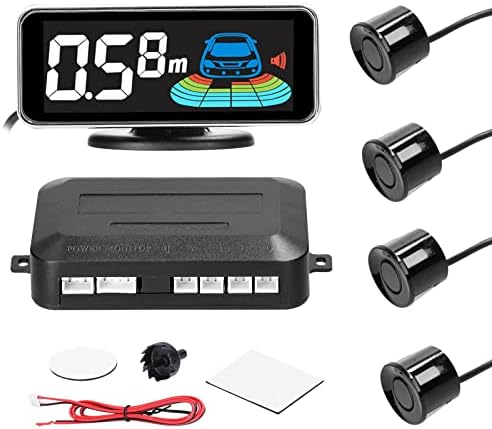 Sistema de sensor de estacionamento Huiop, sensor de estacionamento, sistema de radares de reversão traseira com 4 sensores de estacionamento Detecção de distância LCD Display Display Aviso de som campainha