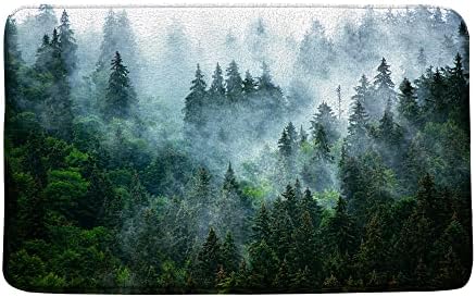 Jofkaxu Foggy Bath Bath Tapete Misty Verde Árvore Natureza Número Nuro Floresta tropical Fir Fir Pine Mountain Landscape