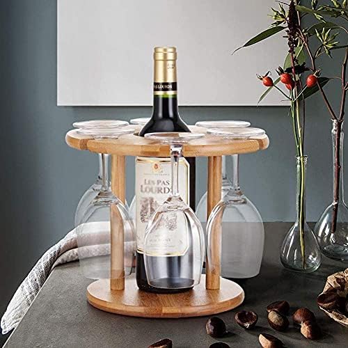 Prateleiras de vinho lxdzxy, vinícola de vinho stand natural 1 garrafa e 6 copos de vinho, suporte de stemware, rack de organizador de armazenamento, acessórios para vinho da cozinha de bancada