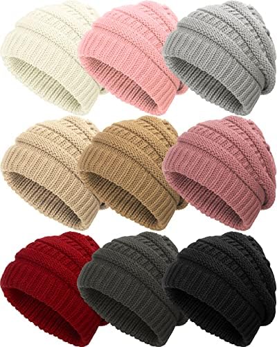 Foaincore 9 peças chapéus de inverno desleixados para mulheres chapéus de gorro de malha