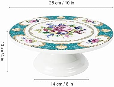Fanquare 10 polegadas de porcelana floral suporte, placa de sobremesa vintage com acabamento dourado, suporte de bolo de chá azul