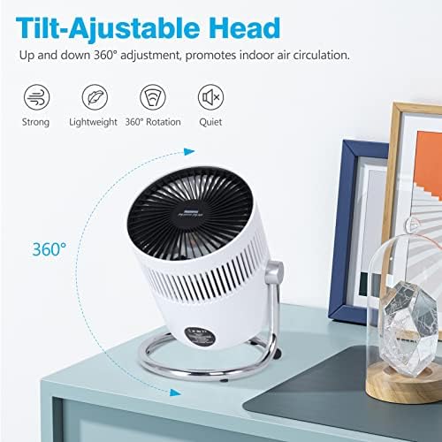 Sismel pequeno ventilador de mesa, 3 velocidades fãs de desktop USB portátil com forte fluxo de ar, ventilador recarregável de bateria de 2000mAh, ventilador de resfriamento de mesa pessoal rotativo 360 ° para o quarto de escritório em casa