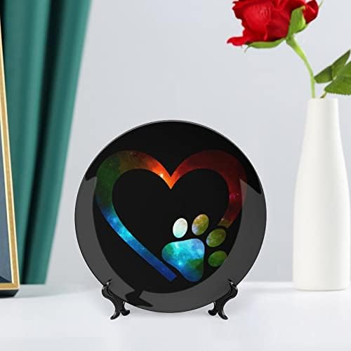 Galaxy Paw Print Print Heart Bone China China Decorativa Placas redondas Artesanato com exibição Stand for Home Office