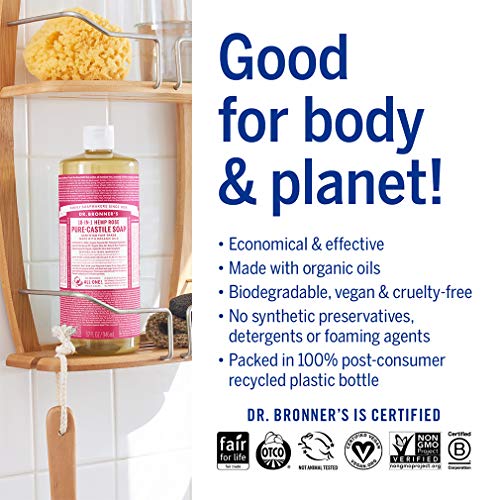 Dr. Bronner's-Sabão líquido puro-cáteis-feito com óleos orgânicos, 18 em 1 Usos: rosto, corpo, cabelo, lavanderia, animais de estimação e pratos, concentrados, veganos, não-GMO