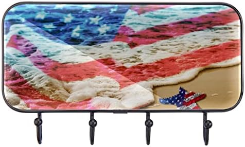 Vioqxi Rack de casaco montado na parede com 4 ganchos, Beach American Flag Auto -adesivo ganchos para pendurar roupas, chaves, toalhas,