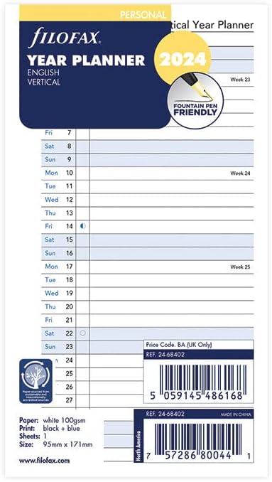 FILOFAX 2024 Planejador de ano pessoal Vertical 24-68402