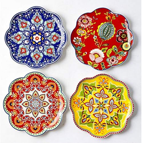 Zldgyg 4 peças Cerâmica Plate Home Casa Creative Breakfast Tabelware American Flower Plate Decoração de placas Irregular