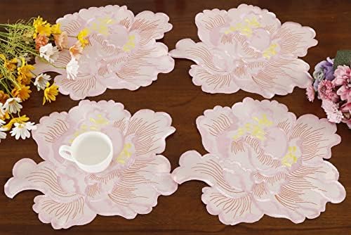 Spring Páscoa Rose Placemats Conjunto de 4 Flor Floral Rosa Bordada em Corte Flor Floral em Campo Cenário para Casa para Casa Dimente Dening Spring Holiday Decoração