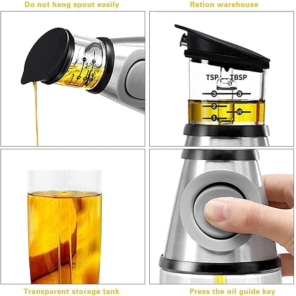 Óleo de vidro superior e dispensador de vinagre de NMVed, medindo vazador de óleo para cozinha, ampla abertura para facilitar