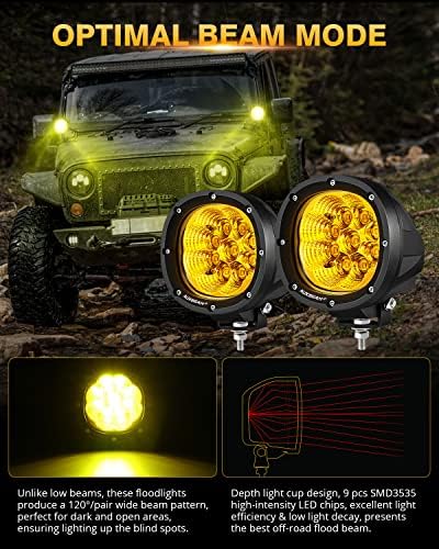 Auxbeam 4 polegadas de 4 polegadas 90W LEDA LED AMBER LUZES 9000LM LUZES AMARELO AMAREL